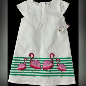 Crown & Ivy Flamingo Dress White Kids 4T cotton with linen New Girls